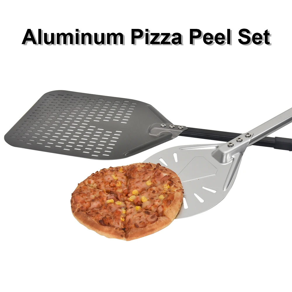 7/8/9 Inch Perforated Pizza Turning Peel Pizza Shovel Aluminum Peel Non-Slip Handle Paddle Short Tool