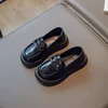 Girls Leather Shoes for Party Wedding Slip-on Simple Solid Black Kids UK Uniform School Shoes Children Loafers 2023 Four Season 3