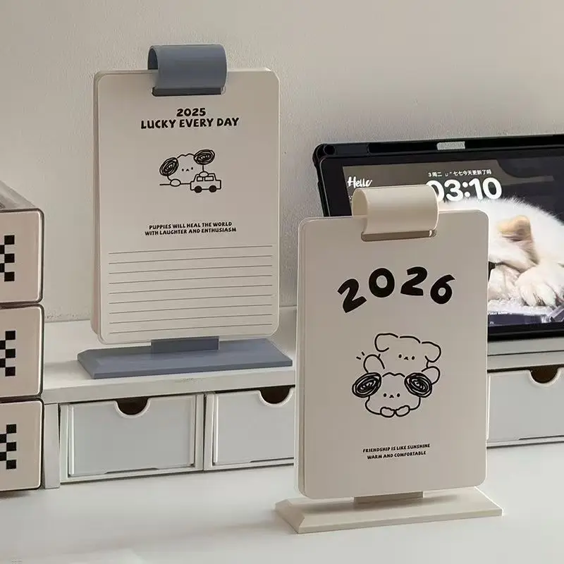 귀여운 강아지 플립 캘린더 2026 데스크탑 캘린더 학생 데스크탑 장식 영구 캘린더 노트 플래너 문구류 사무용품