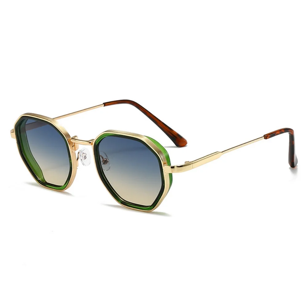 Uv400 Sonnenbrille, leicht, Retro, quadratisch, Farbverlaufsrahmen, Brillen, stilvolle Polygon-Sonnenbrille aus Metall zum Angeln, Wandern – Detail 1