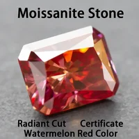 Watermelon Red Color Radiant Cut  Moissanite Stone Artificial Gemstone DIY Advanced Jewelry Rings Earrings Making with Certifica