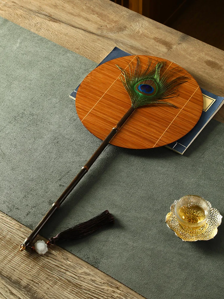 

Circular Fan Rectangular Silk Surface Handmade Bamboo Woven Chinese Retro Large Paint Thickened Fan Ancient Style Square 7-Inch