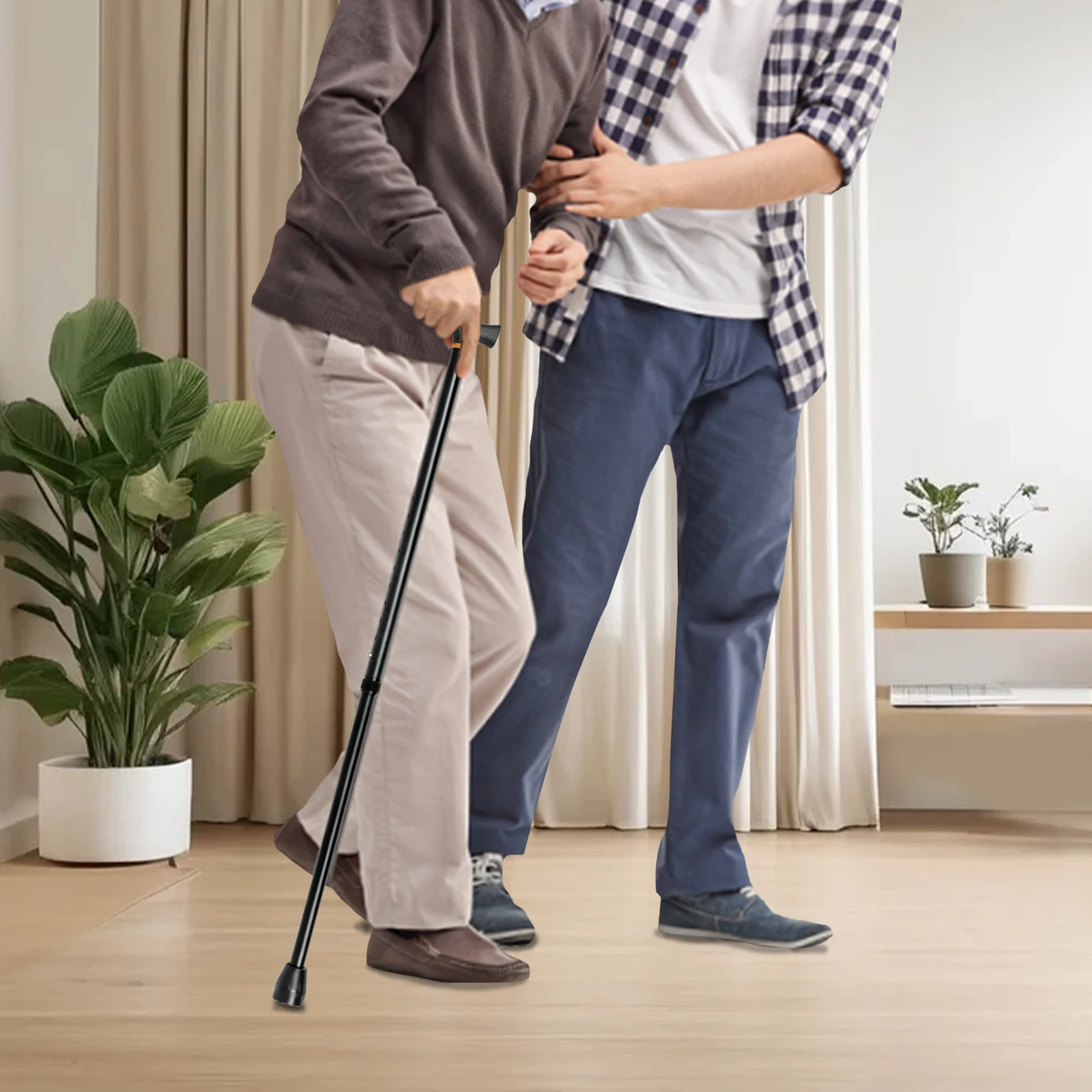 2-in-1 Stair Climbing Cane Heavy Duty Assist Cane Adjustable Convertible Walking Stick w/9" Pedal for Elderly & Mobility Aid