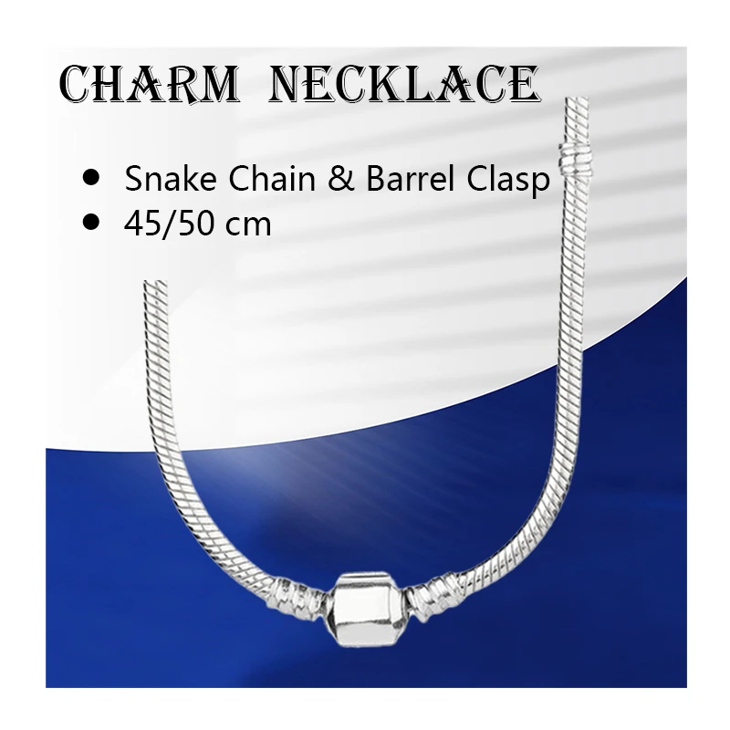 

Silver 925 Original Charms Chokers Necklaces For Women Fine Jewelry Signature Barrel Clasp 45cm 50cm Thick Snake Chains Colliers