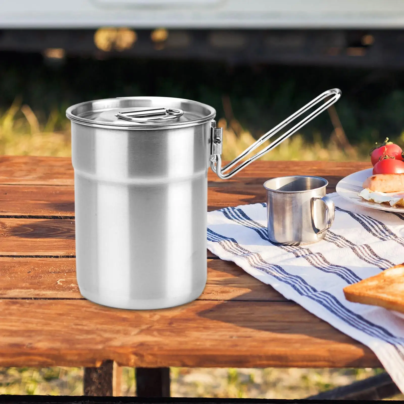 Stainless Steel Tea Cup 1L with Cover Cookware Multifunctional Camping Pot for Hiking Home Barbecue Outdoor or Indoor Restaurant