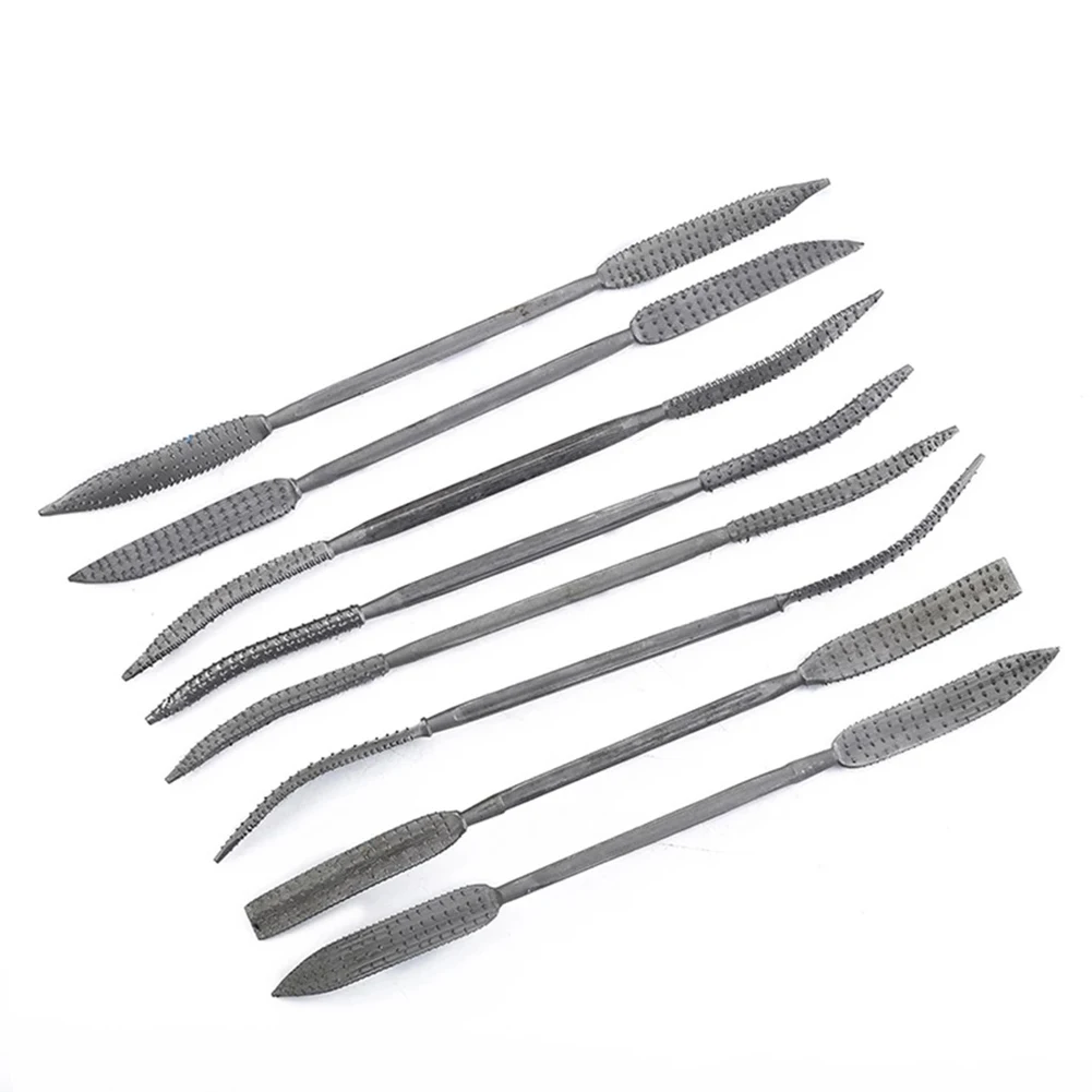 

8pcs Coarse Riffler Files 190mm Carbon Steel Curved Double Ended Hand Tools Wood Rasp File Set Woodworking Carving
