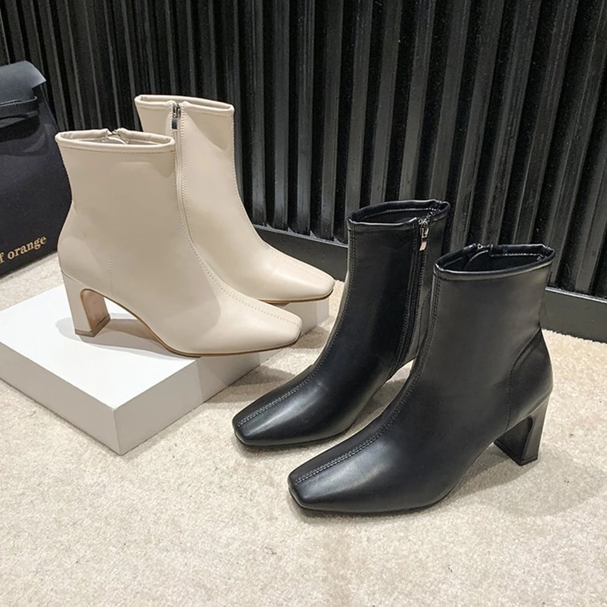 Femininas Women Fashion Sweet High Quality Side Zipper Short Ankle Boots Lady Brand Design Black Boot Spring and Autumn Fashion