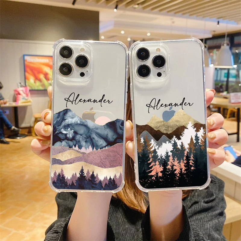 

Custom Name Transparent Drop-proof Phone Case for iPhone 13 12 11 Pro Max XR XS 7 8 Plus Colorful Soft Lovely Personalized Cover