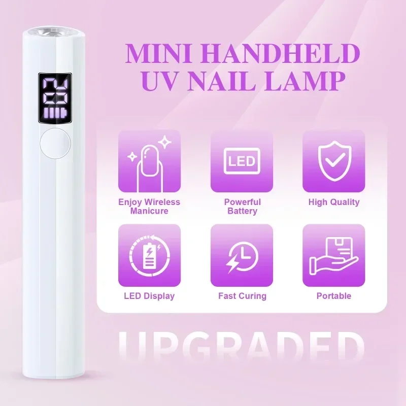 휴대용 UV 네일 램프, 접이식 스탠드 포함, 미니 무선 LED 젤 경화 조명, DIY용 충전식 USB 고속 건조 LCD 디스플레이