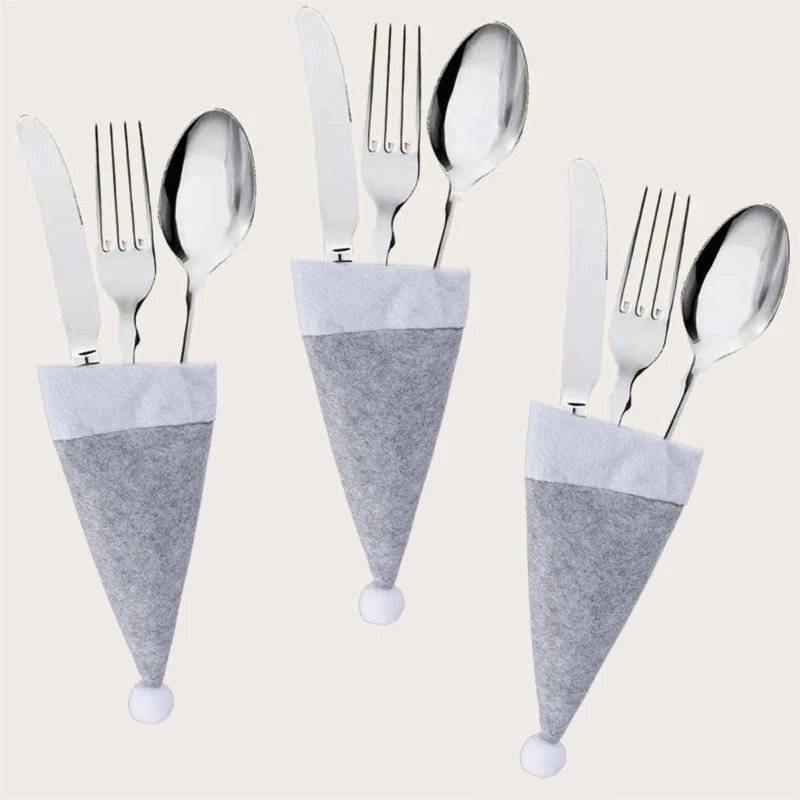 Set Of 10 Gray Christmas Hats for Holiday Decoration Elegant Tableware Holders F1FB