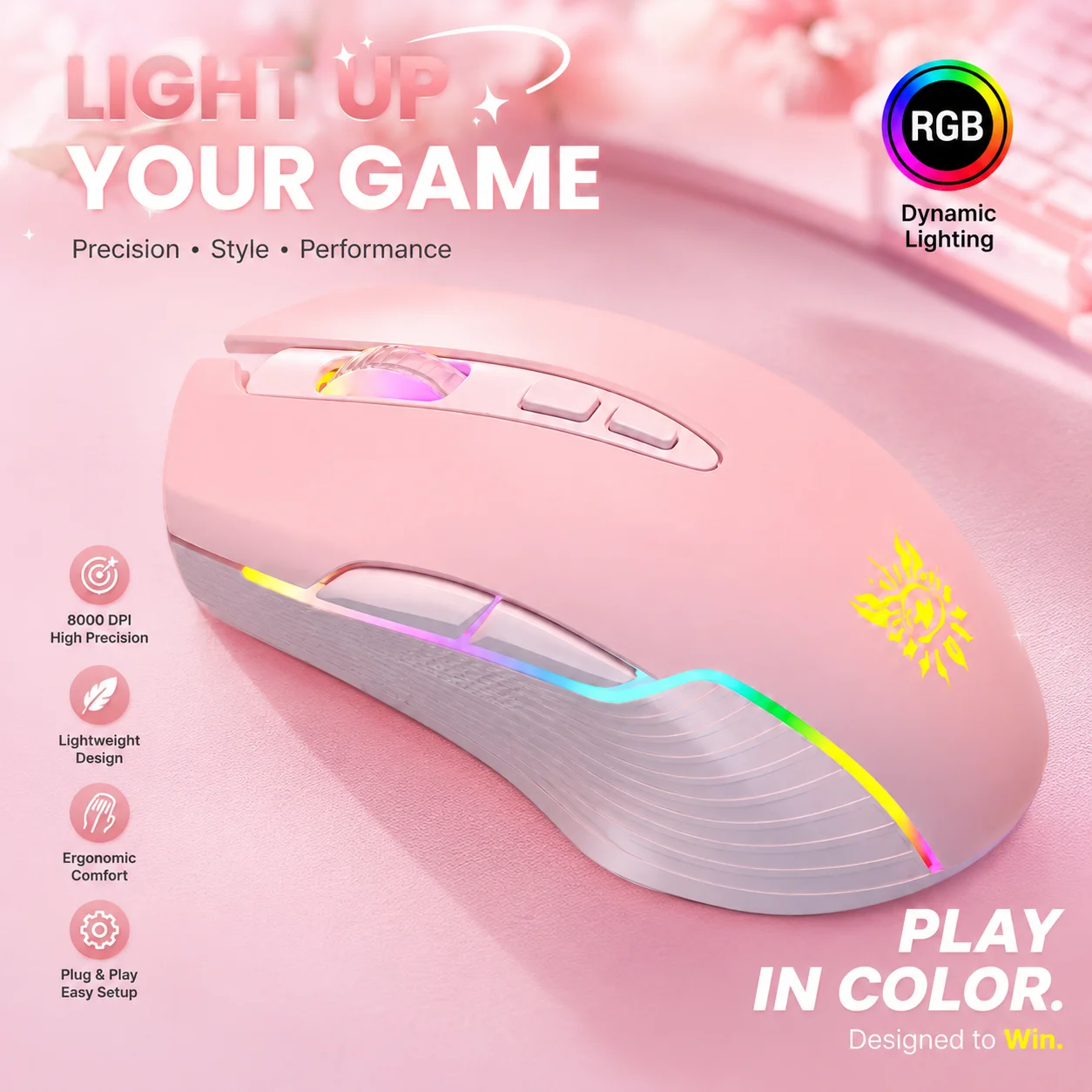 Mouse Ottico da Gaming RGB Colorato a 7 Pulsanti 6400DPI, Mouse Ergonomico Cablato Retroilluminato per Computer, Laptop, Desktop e Accessori PC - immagine 2