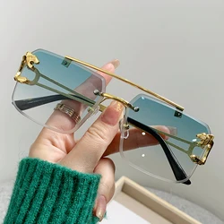 Rimless Square Double Bridge Anti - Light Fashion Glasses - Vintage Trend Design Shades (Black)