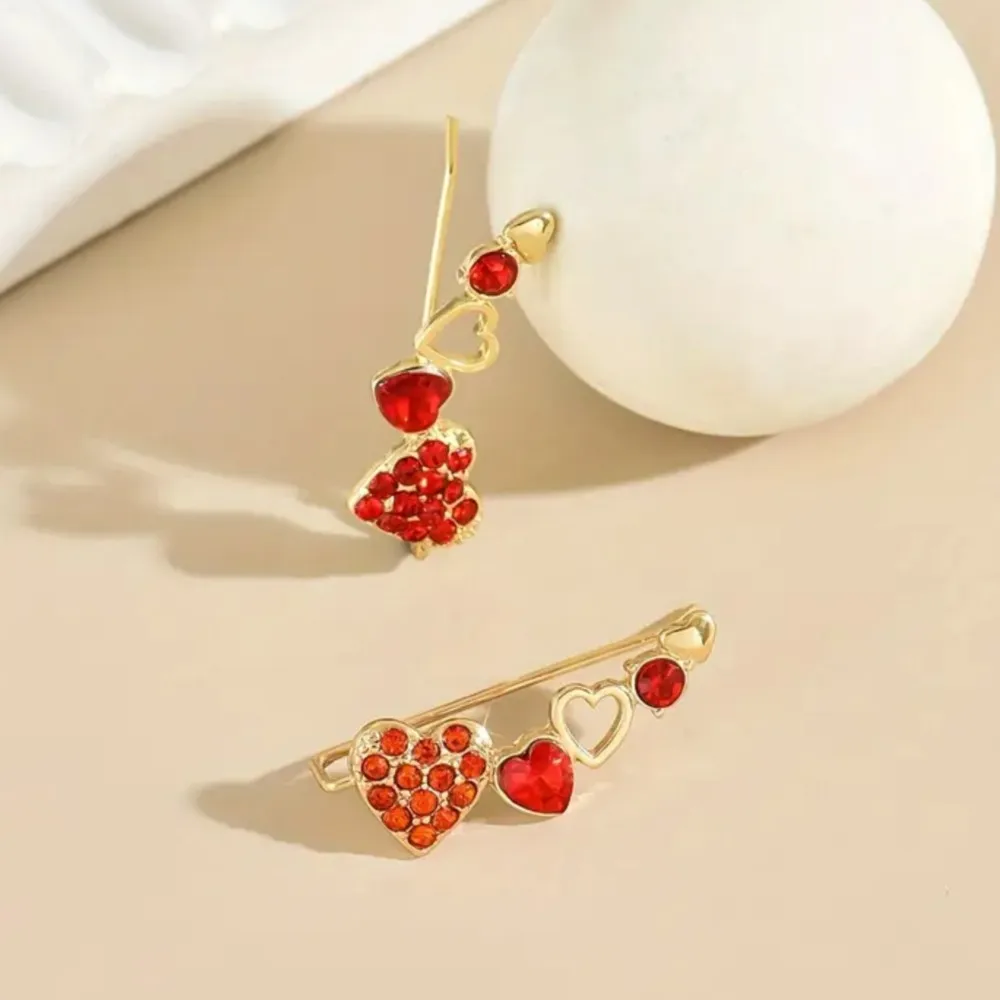 Inspirational Fashion Design Ear Bone Arch Dangle Earrings for Women Red Heart Zircon Stud Earring Party Jewelry Gifts