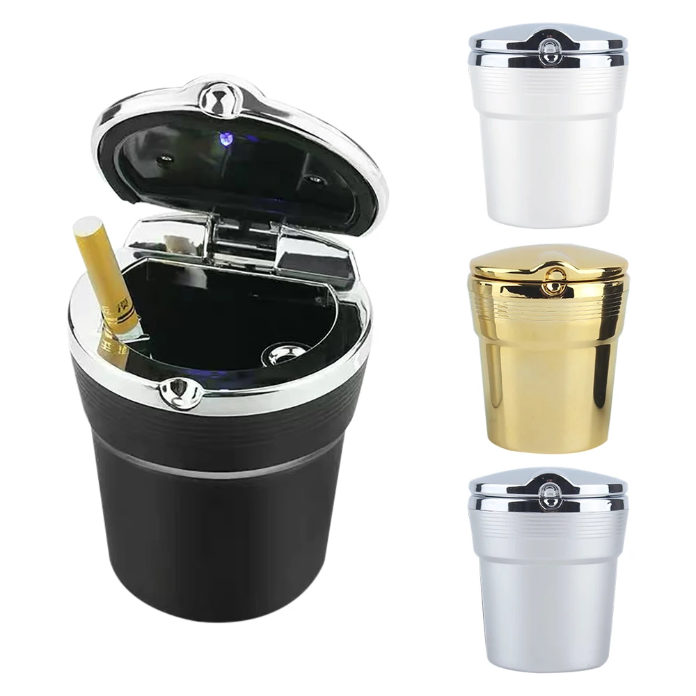 Car Ashtray Car Garbag Can With Led Light With Cover Creative Personality Covered Inside The multi-function Supplie car ashtray
