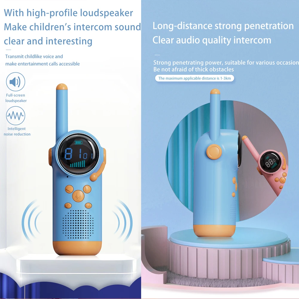 2PCS Kids Walkie Talkie LCD Screen LED Flashlight 22 Channels Intercom Distance 1.5-3KM Parent-child Interaction Christmas Gifts 4