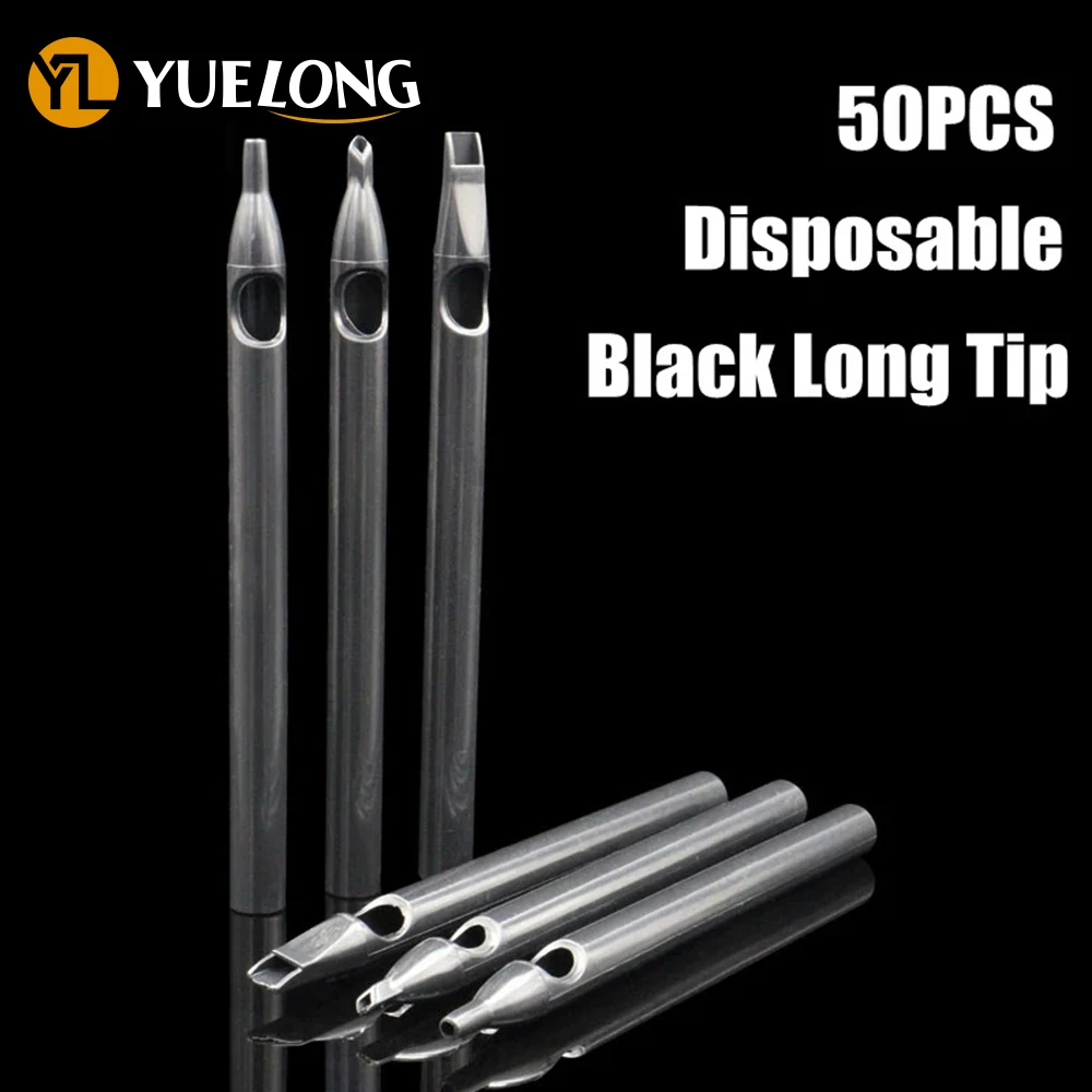 50/100PCS Black Disposable Long Tattoo Tips Plastic Tattoo Tips Nozzle Tube for Machine Needles Tip