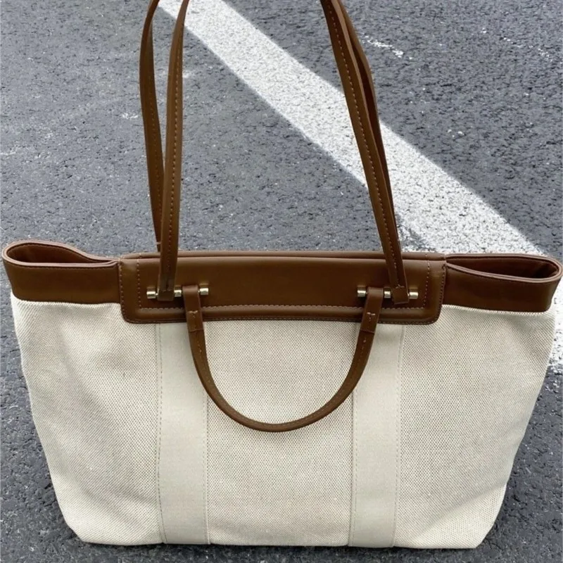 JIAERDI White Canvas Tote Bag Women Patchwork Large Capacity Sle Shoulder Bag Ladies High End Casual Commuter Crossbody Bag 2025