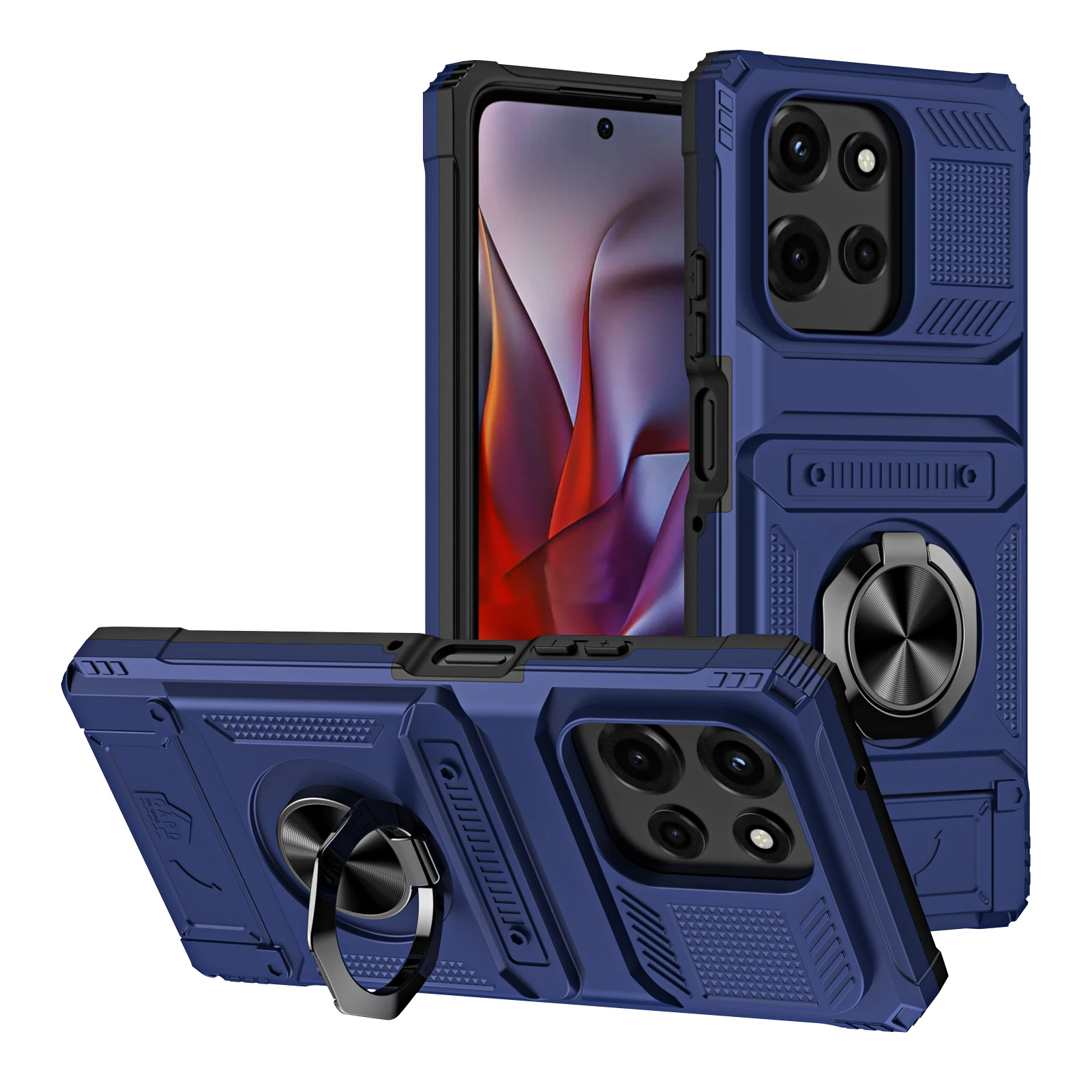 Magnetic Ring Stand Mecha Style Shockproof Case with Hidden Card Slot
