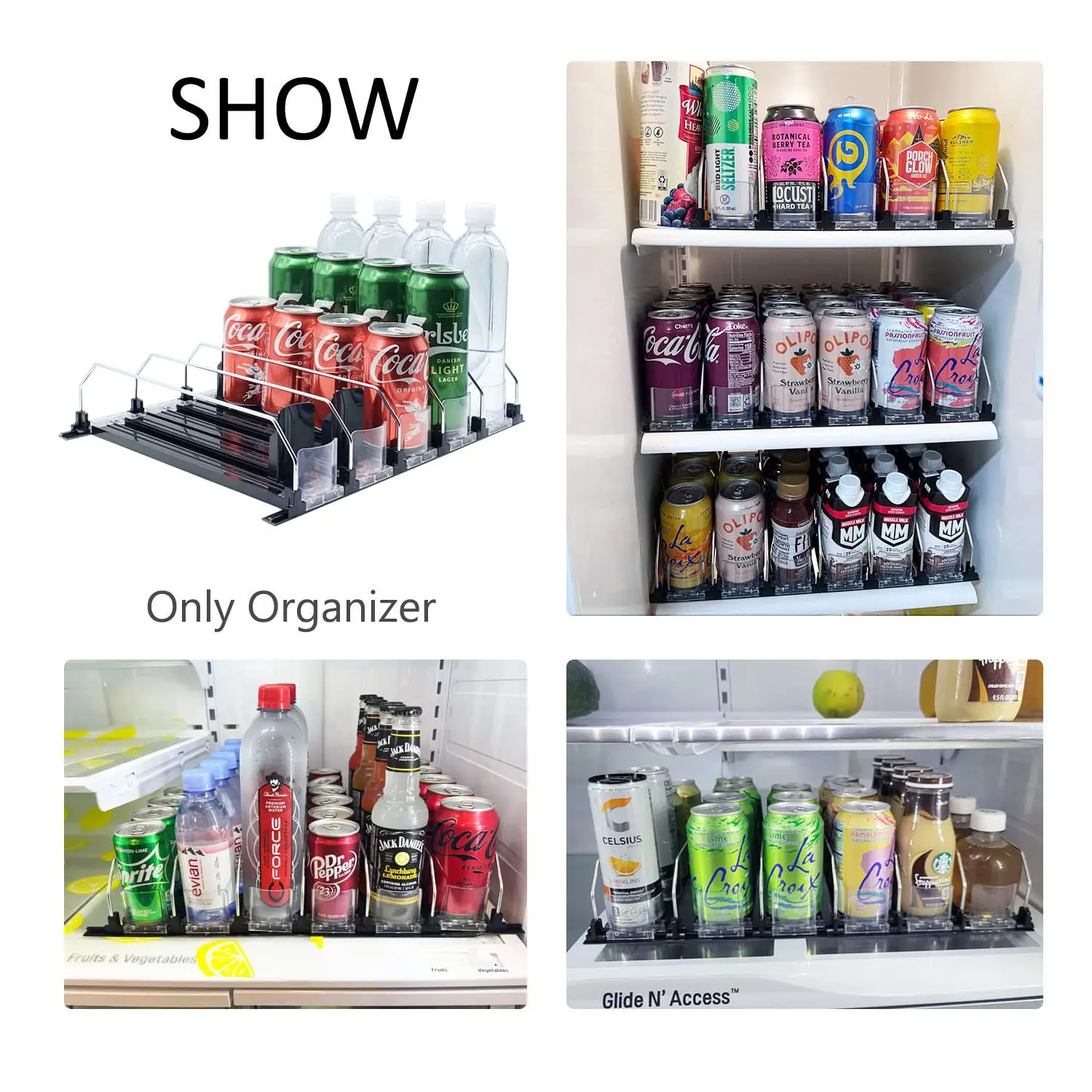 Drink Organizer Soda Can Dispenser Spring Push Canned Beverage Push Rack Holds 6 Rows Canned Storage For Kitchen Refrigerator 4