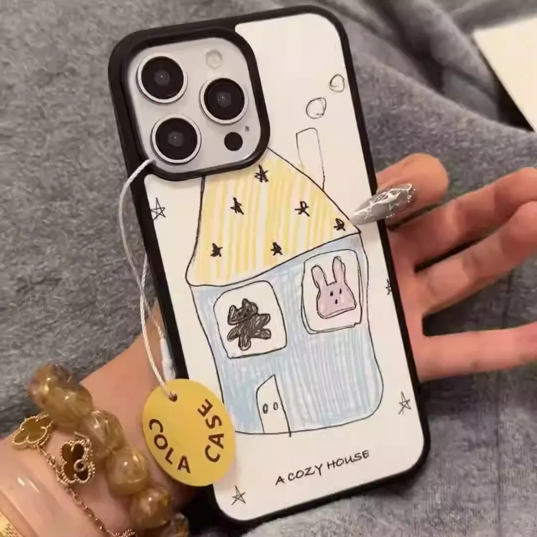 Charming Hand-Painted Small House Acrylic Phone Case - Anti-Drop Cover