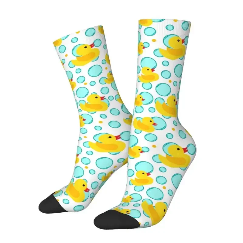 

Yellow Rubber Ducks And Bubbles Dress Funny Socks for Men Women Breathable Fashion Animal Hip Hop Crew Socks