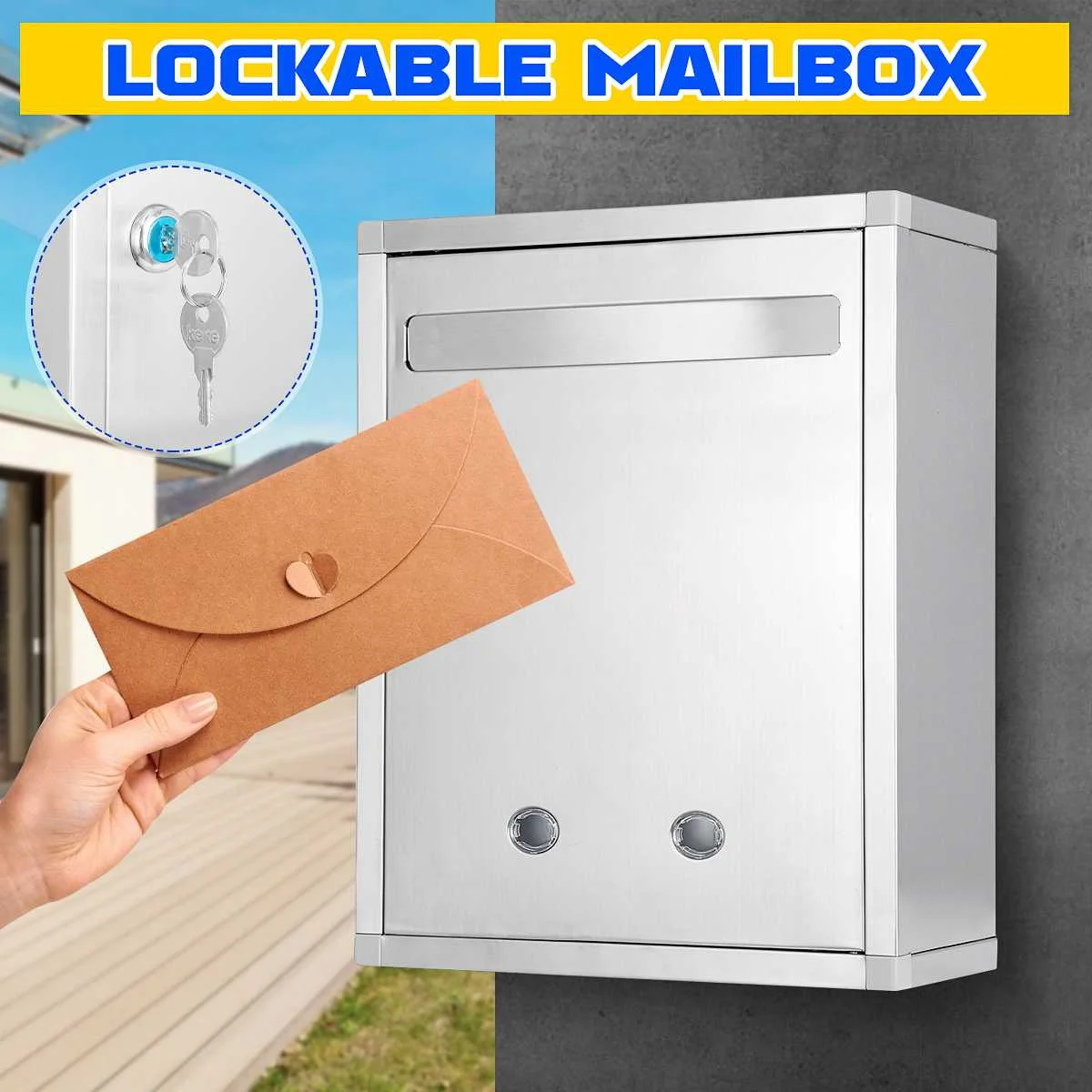 

Waterproof Vintage Stainless Steel Lockable Secure Mail Letter Post Box Wall Mount Mailbox Post Box for Home Ornament Decor
