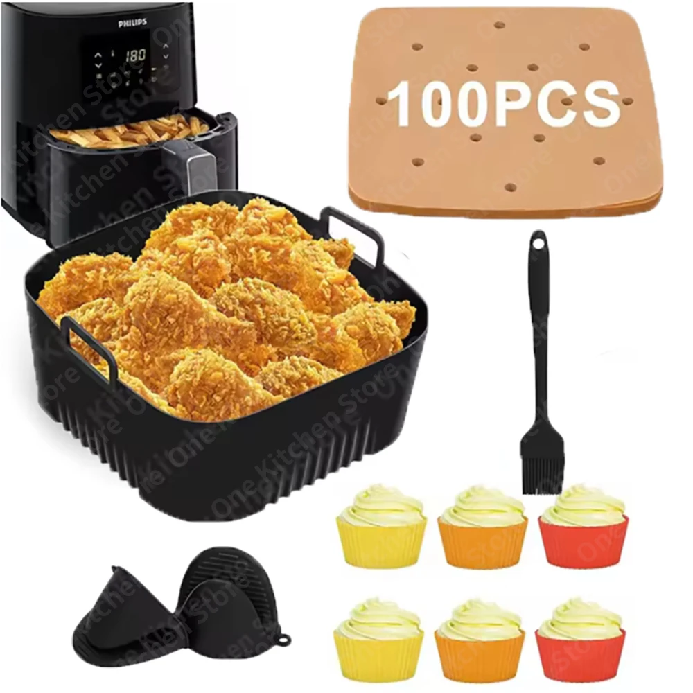Airfryer Accessori per Philips serie 5000 L 4.1L (HD9255, HD9252, HD9200), accessorio quadrato friggitrice ad aria calda per Philips Essential 4,1L, stampo in silicone Airfryer con spugna, senza BPA