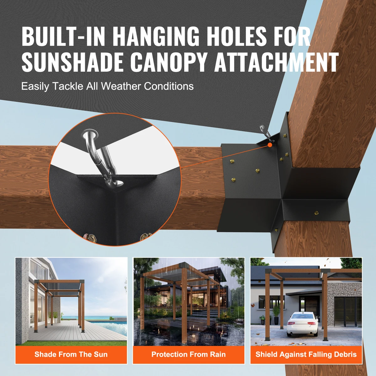 SucceBuy Pergola Bracket Kit 6inchx6inch 4pcs 3 Way Easy Installation to Gazebos Patio Pergolas Log Cabin Outdoor Hardware — view 4