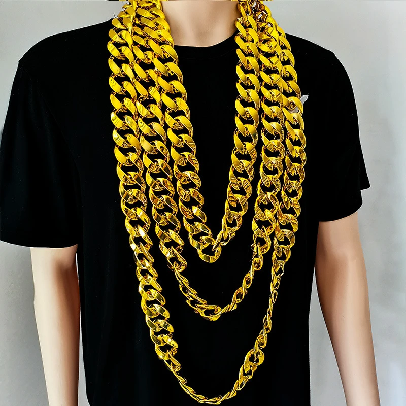 Collar de de estilo Hip hop, cadena de eslabones grandes, joyería, Rock Live, accesorios de actuación, Color dorado falso, suministros de enseñanza|Collares de cadena| - AliExpress
