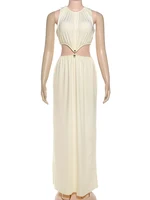 Sisterlinda Metal Patchwork Waistless Long Dresses Women o-Neck Sleeveless Summer Vacation Y2K Style Ruched Elegant Vestidos - Image 6