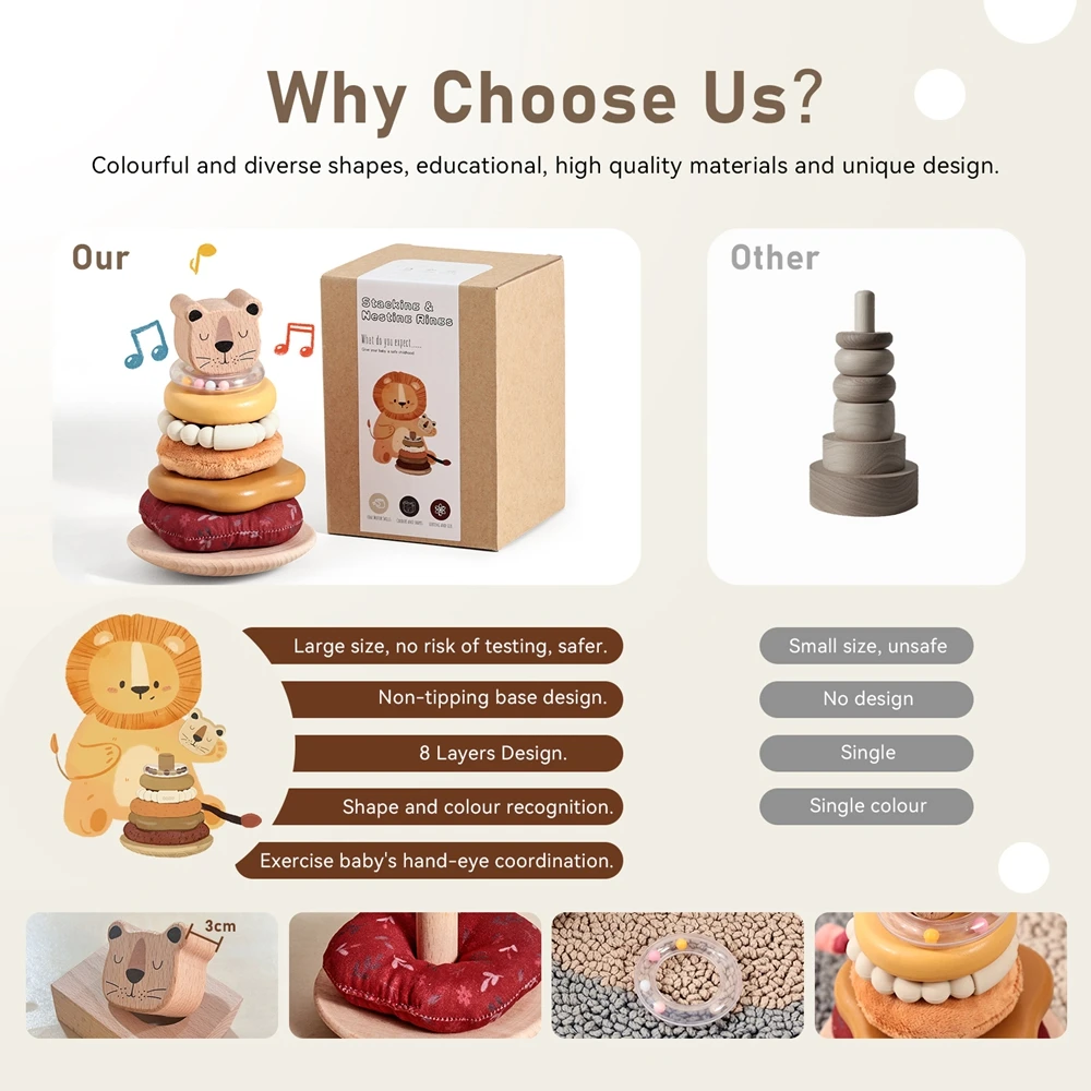 Montessori Stacking Wooden Tower Baby Stacking Puzzle Toys Safety and Environmental Protection Colored Children's Block Toys 4