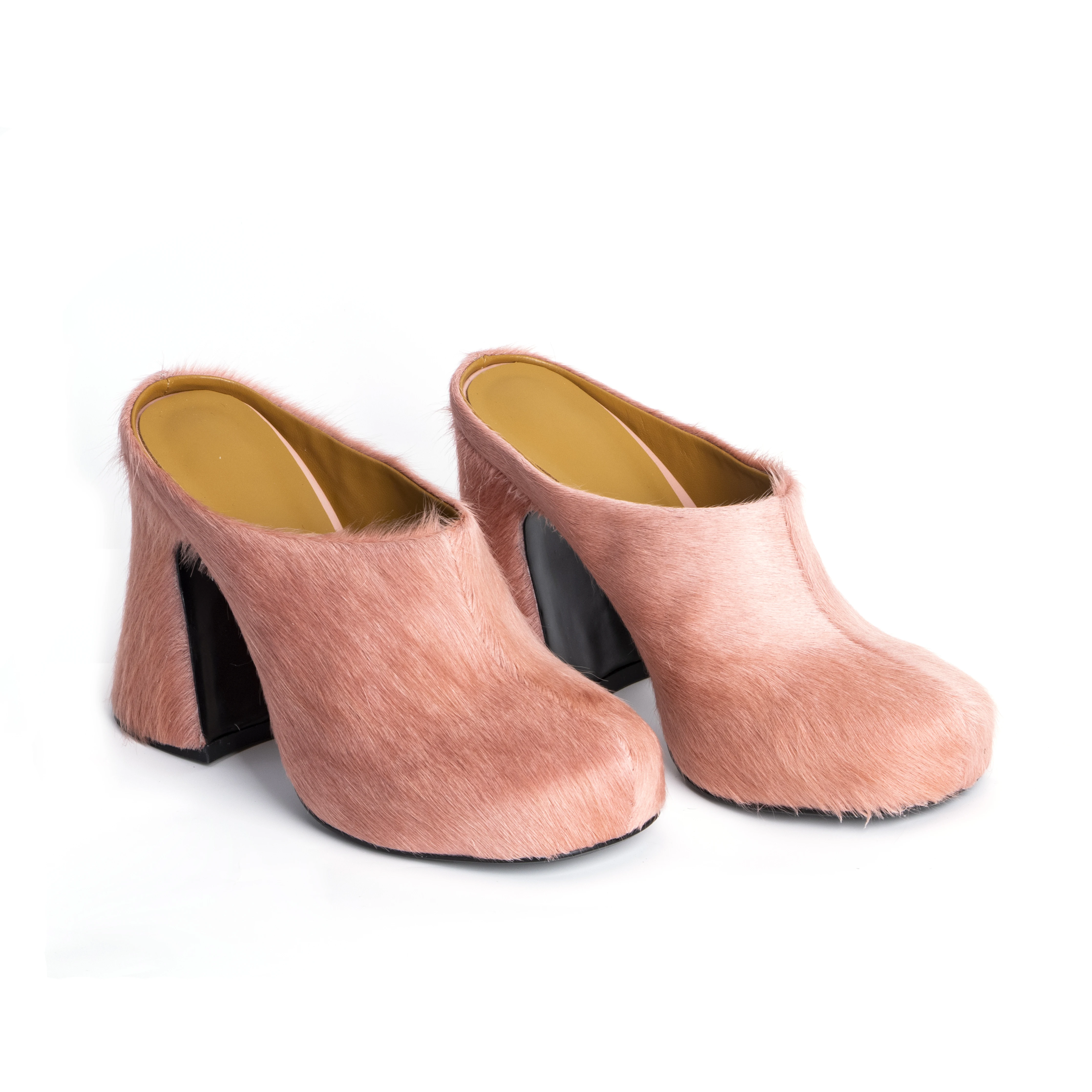 

Italian New High-Heeled Horsehair Slippers Women's Round Toe Mules Luxury Designer Fur Runway Shoes Stylish And Comfortable