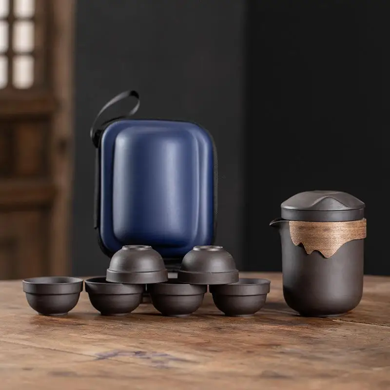 Travel Tea Set Chinese Purple Clay Sand Teaware Sets Outdoor Portable Tour Tea Cups kung fu Infuser Pot Best Gift