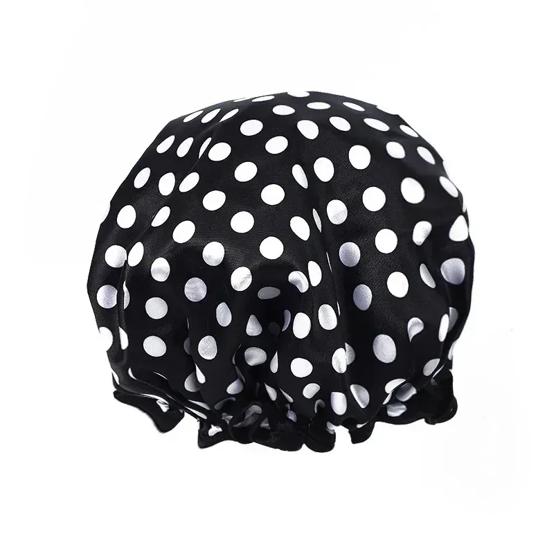 Leopard Print Double Layer Waterproof Shower Cap - Reusable Elastic Hair Cover