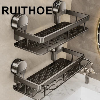 ห้องน้ําถ้วยดูดชั้นเก็บโดยไม่ต้องเจาะห้องครัวห้องน้ําห้องอาบน้ําแชมพูผู้ถือ Wall Mount Organizer ห้องน้ํา 1