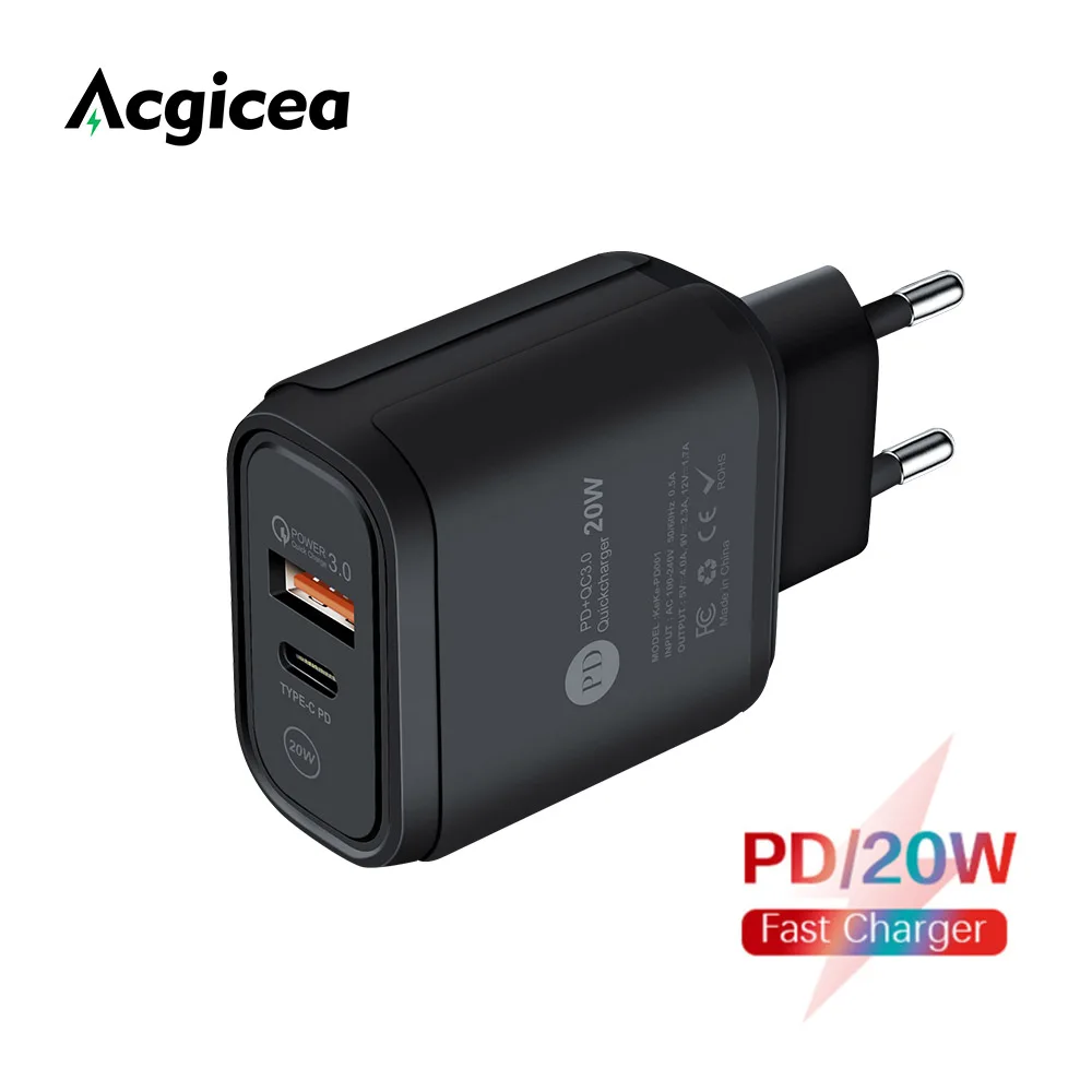 Зарядное устройство Acgicea 20 Вт USB Type C настенный адаптер для быстрой зарядки