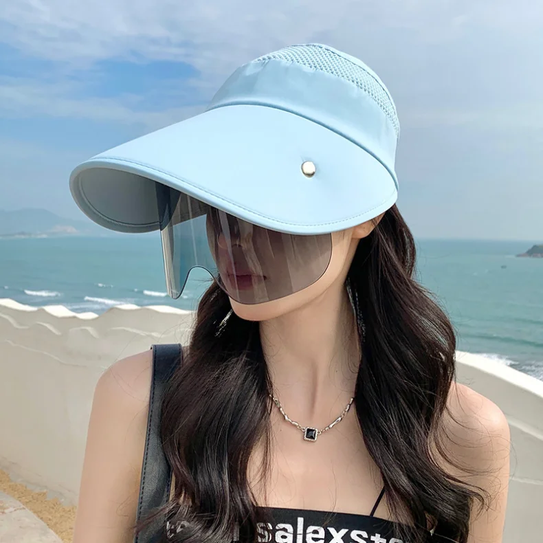 Gran oferta de sombrero de verano para mujer, con gafas de sol, de 13 cm, de ala grande, transpirable, para exteriores, con parte superior vacía, con cinta mágica ajustable, para viajes y playa_voghion.com