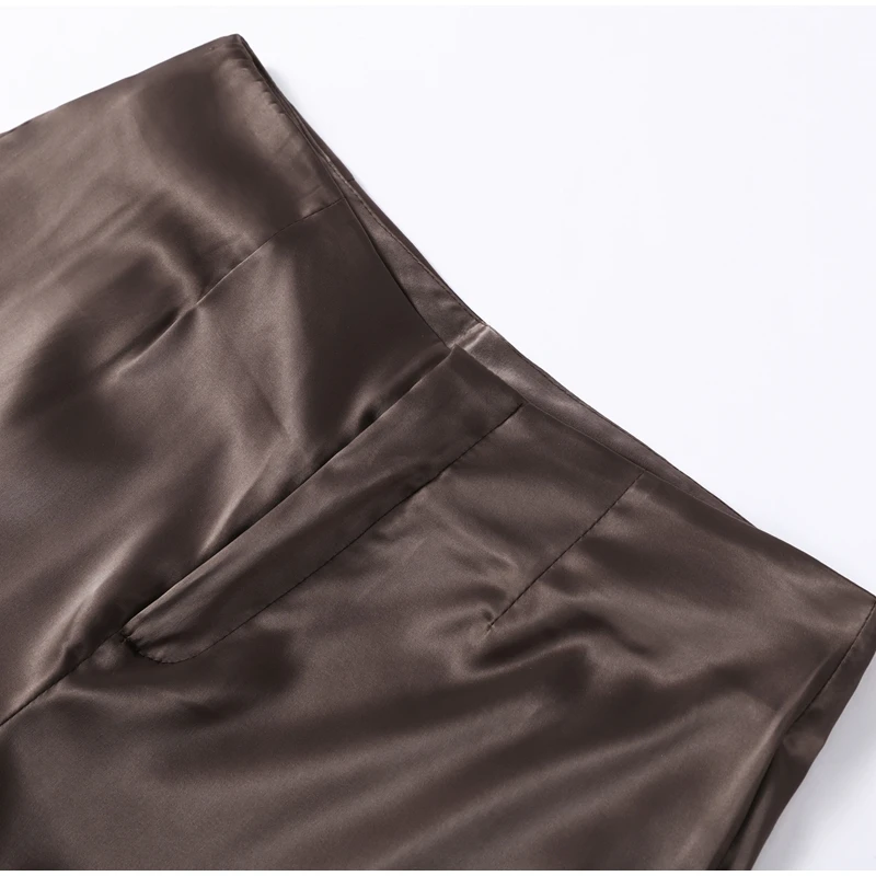 Seide Strukturierte frauen Hose Sets Cinch Taille Liebsten Ärmellose Weibliche Top Zipper Gerade Boden Hose Elegante Hosen Sets Damen – Detail 11