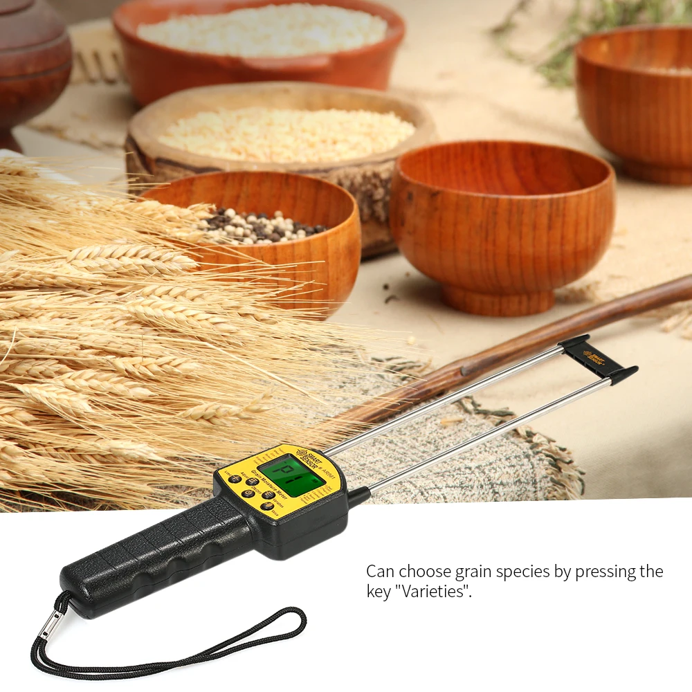 SMART SENSOR Handheld LCD Digital Grain Moisture Meter Hygrometer with Measuring Probe For Corn Wheat Rice Bean