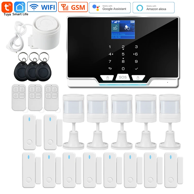Tuya Smart 433MHz Wireless Home Burglar Alarm System WIFI GSM App Control PIR Motion Detector Door Sensor Security Kit |