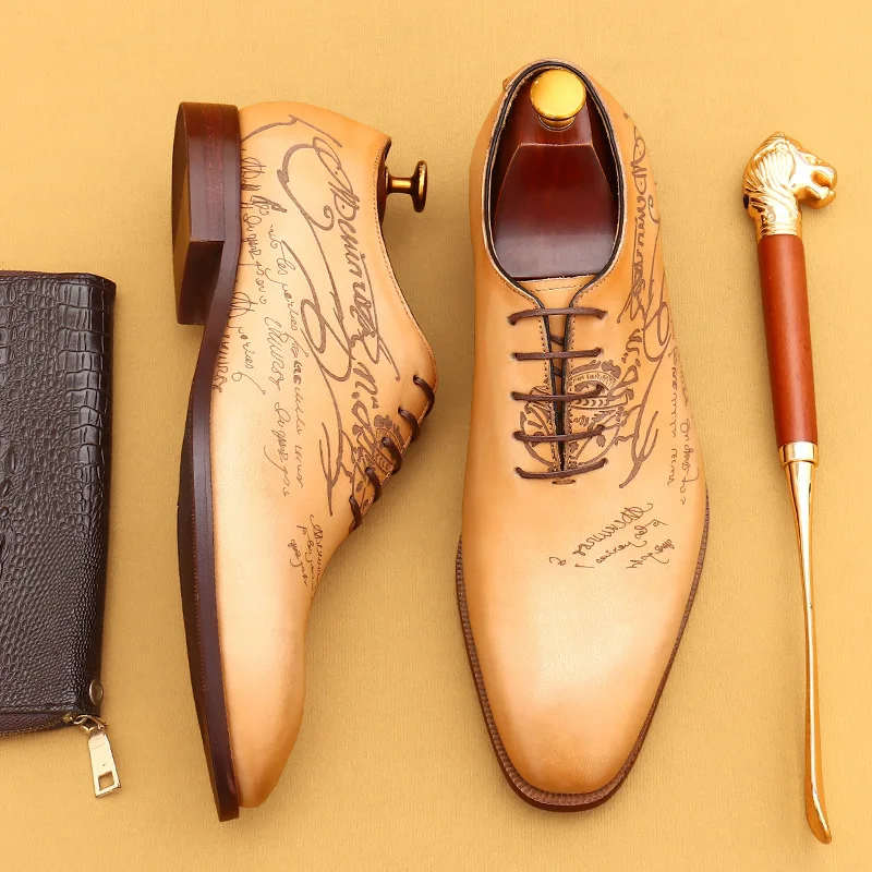 

Italian Men's Dress Shoes Luxury Genuine Leather Handamde Quality Fashion Designer Retro Black Wedding Social Business Shoes Man