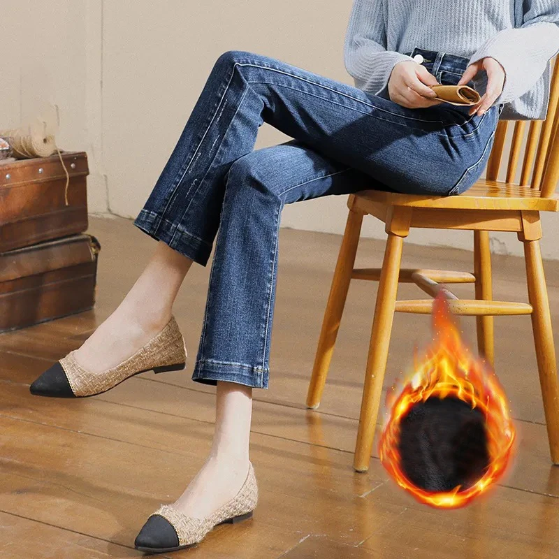 

Новинка 2023, осень/зима, женские бархатные облегающие эластичные расклешенные брюки с высокой талией, утепленные укороченные брюки