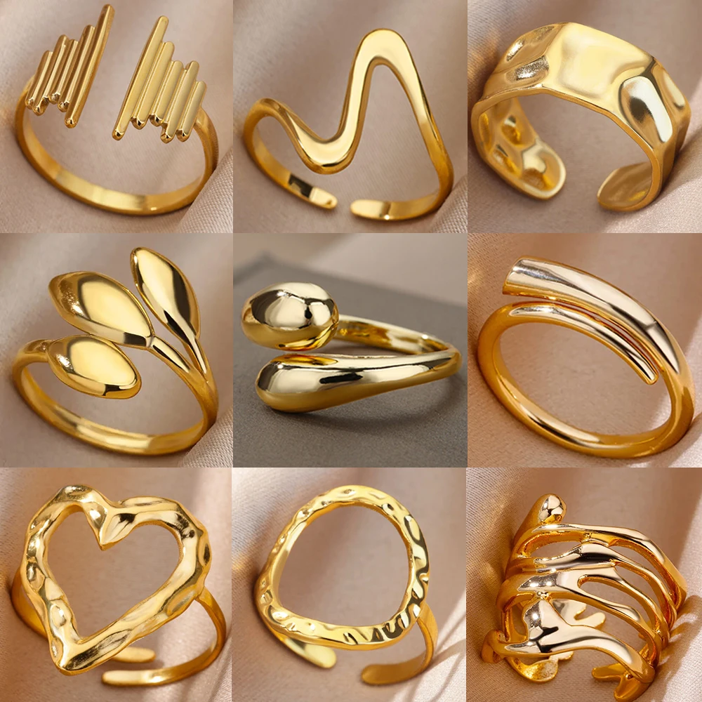 Stainless Steel Rings For Women 2024 Trend Open Gold Color Double Bead Ball Ring Wedding Aesthetic Jewelry Couple Gift anillos AliExpress 36