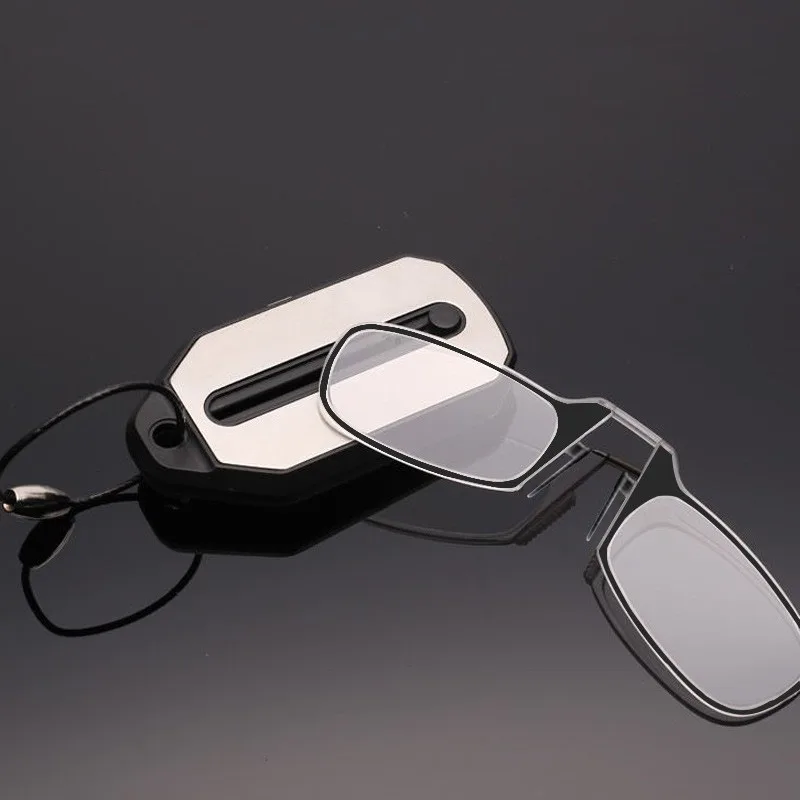 Creative Mini Reading Glasses Folding Legless Nose Clip Eyewear Portable Hyperopia Eyeglasses with Keychain Glass Box