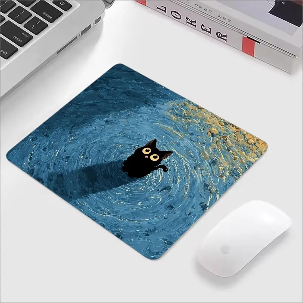 귀여운 검은 고양이 유리 마우스 패드 강화 유리 매끄러운 키보드 패드 업그레이드된 E-스포츠 게임용 마우스 패드 액세서리 맞춤형 패턴