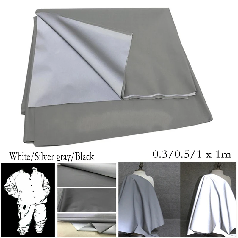 Width 0.3m/0.5m/1m Luminous Fabric Reflective Cloth Night Riding DIY Sewing Material Safety Patch Cloth Silver Gray/Black/White