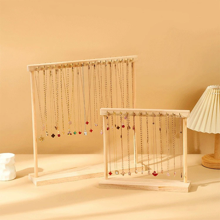 Jewelry Organizer Display Stand Wood Necklace Hanging Countertop Rack ...