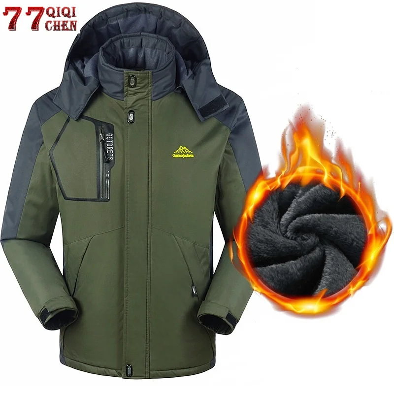 

Plus Size 6XL 7X 8XL Men Winter Snow Warm Parkas Coats Thick Velvet Waterproof Windproof Hood Jacket Fleece Tourism Overcoat