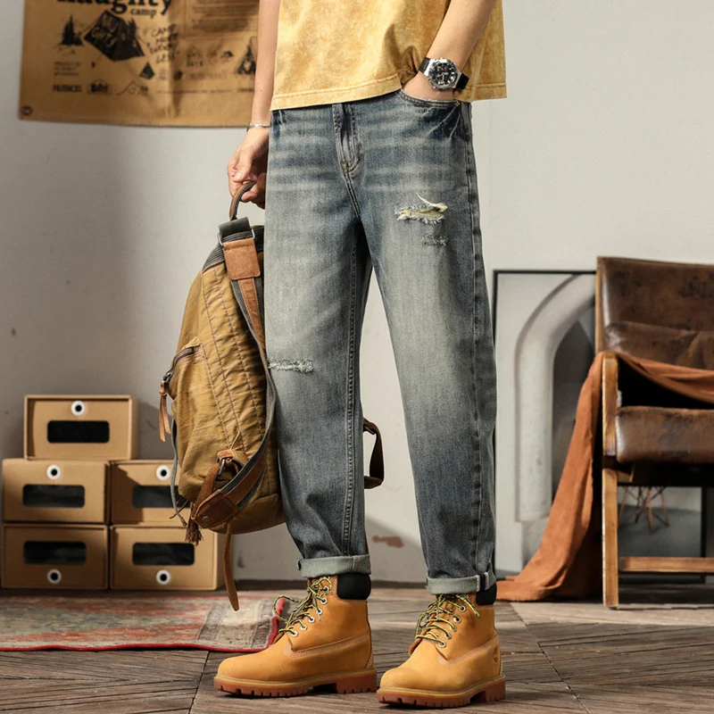 

7XL Korean Style Streetwear Hip Hop Baggy Retro Jeans Trousers Denim Pants Oversized High Quality Pants Fashion Classical Jeans