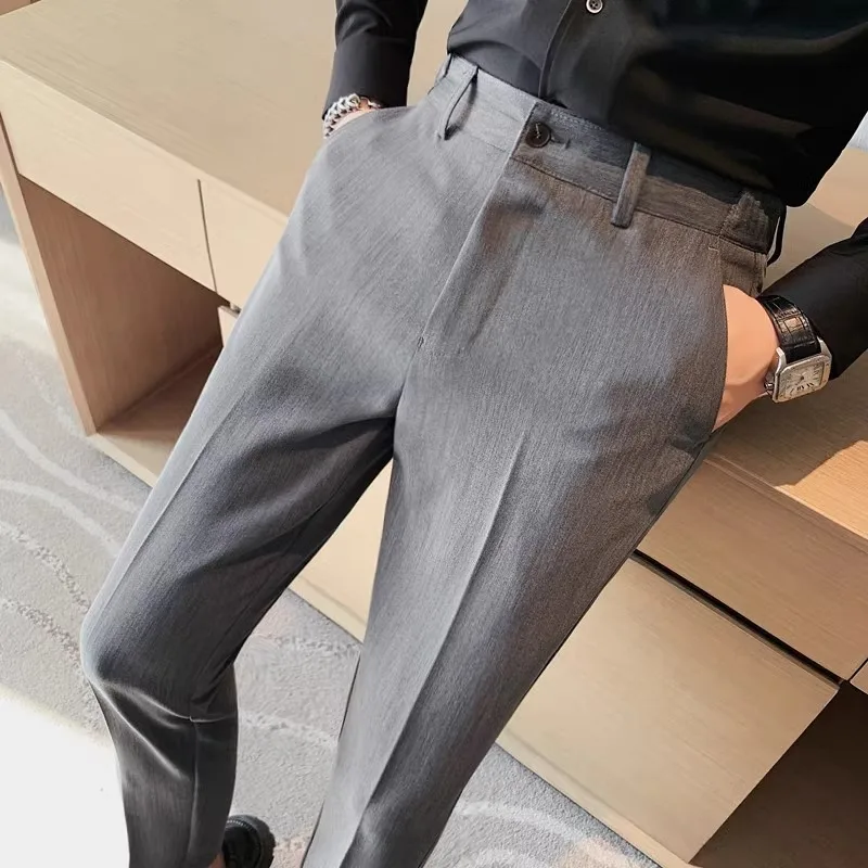 

2024 Summer Men's Trousers Fashion Versatile Slim Fit Casual Business Dress Pants Elastic Waist Office Social Pantalones Hombre